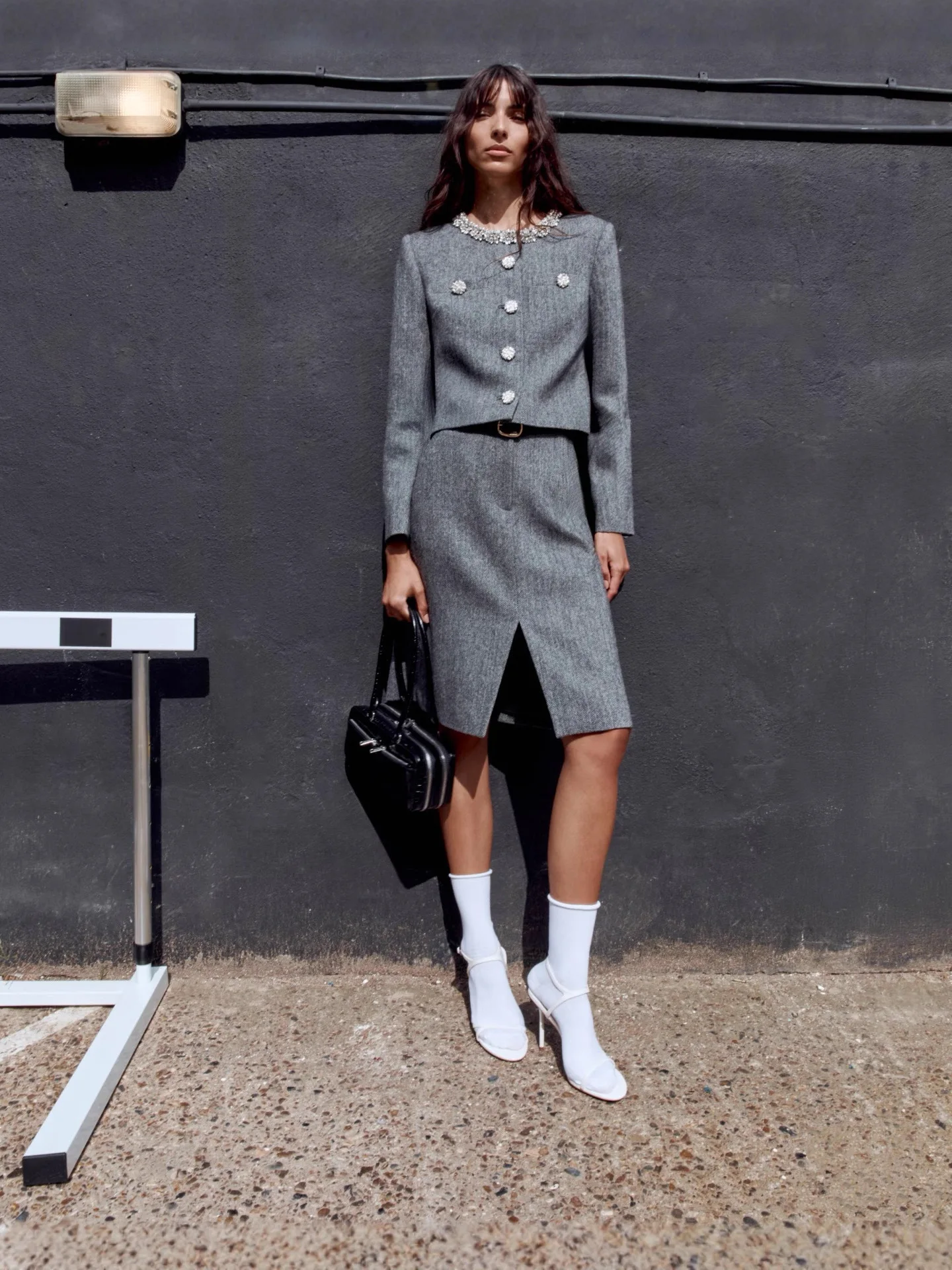 

Withered Mixed Color Diamond Herringbone Wool Blend Split Half Skirt With Herringbone Pattern Skirt Woman Clothing Faldas Skirts