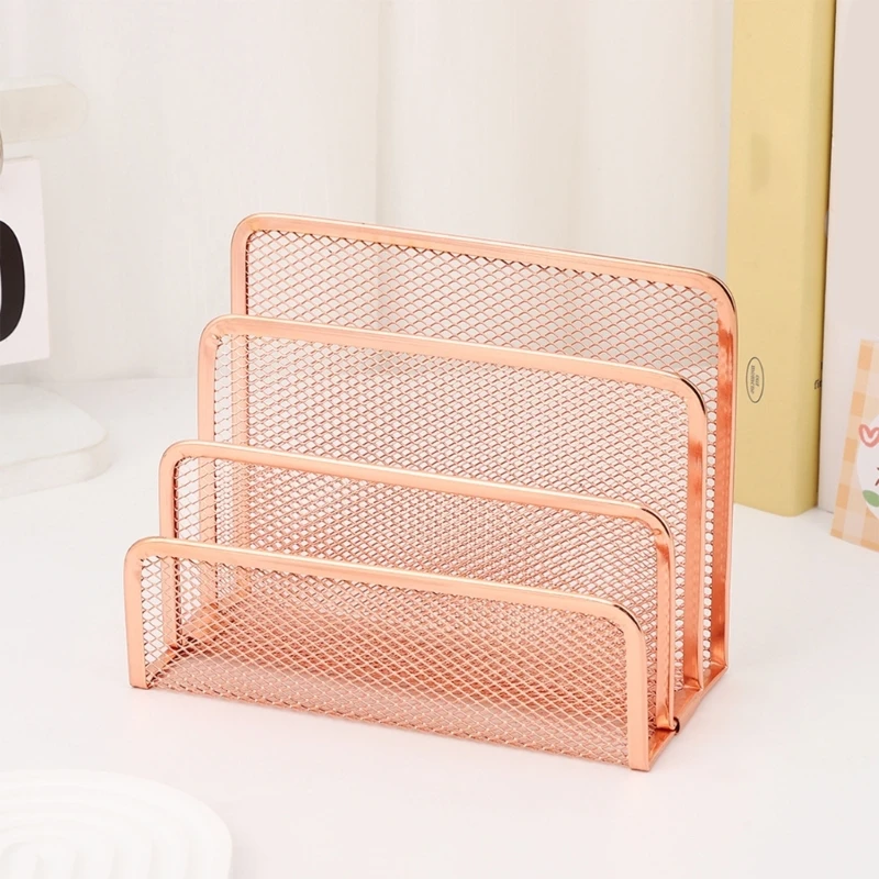 Multifunctional File Sorter Organizers Metal Mesh Book Magazine Stand 3 Section K92C