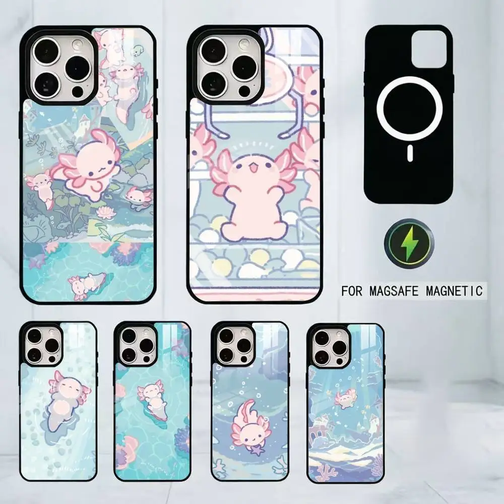 

Cute axolotl Phone Case For iPhone17,16,15,14,13,12,11 Plus,Pro Magnetic For Magsafe Wireless Charging