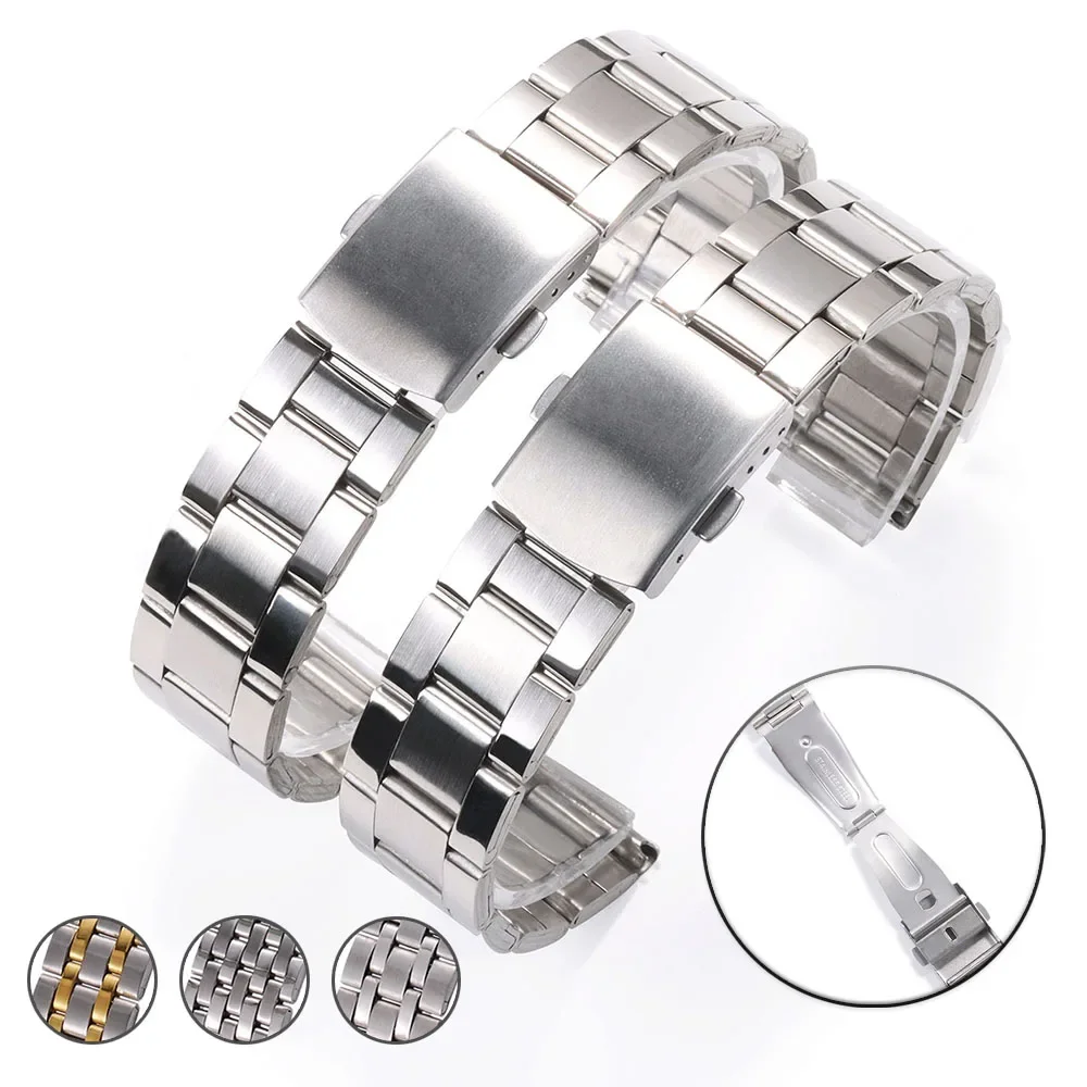 18mm 22mm 20mm Stainless Steel Watch Band Folding Buckle Universal Wristband Smart Watch Metal Strap for Men Women Accessories