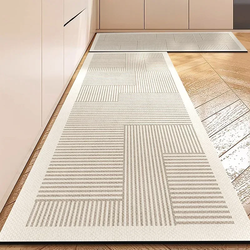 

Floor Mat for Kitchen Non-slip Oil-proof Carpet Pvc Leather Waterproof Foot Mats Long Japanese Striped Style Home Decoration Rug