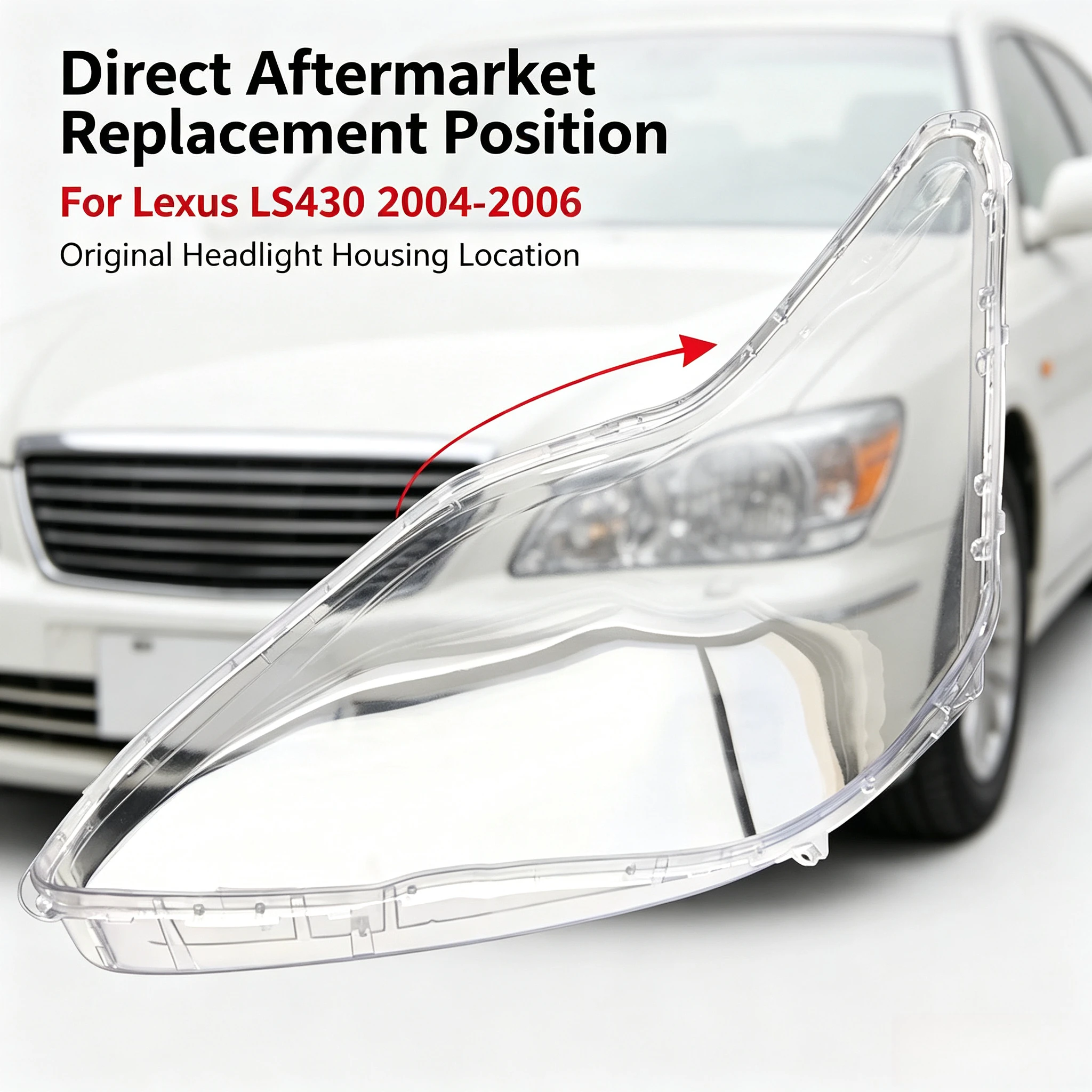 Moggic Headlight Lens Cover For Lexus LS430 2004-2006 Left Right Optional Butyl Seal Glue Transparent Replacement Shell