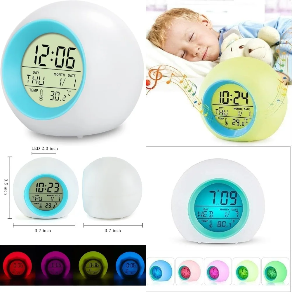 

Alarm clockLED Digital Alarm Clock for Kids 7 Color Changing Night Light Bedside Lamp Temperature Display RGB Glow Clock for