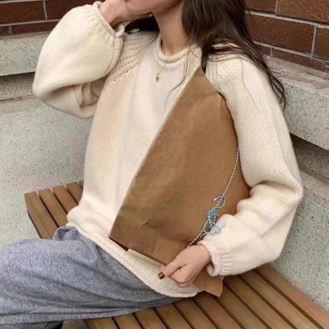 Fashion Harajuku Loose Long Sleeve Women Sweater Autumn Winter Jumpers Knitwear Soft Warm Chic Solid Femme Sweater Pullover Tops