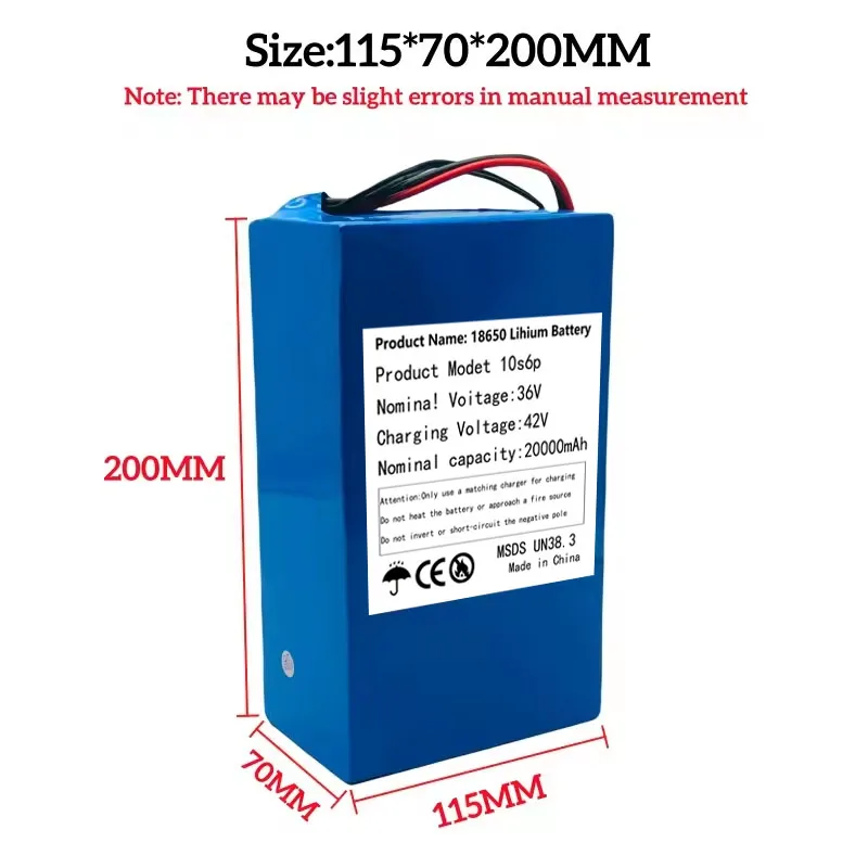 Batterie lithium-ion avec BMS intégré, 10s6p, 36V, 20Ah, 20000 mAh, 1000W,  batterie électrique