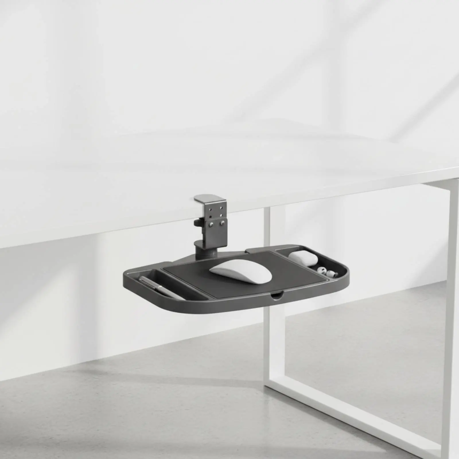 Rotating Desk Tray Multi-Function Clamp-on Desk Organizer Clamp on Mouse Platform No Drilling Rotating Mouse Shelf for Office