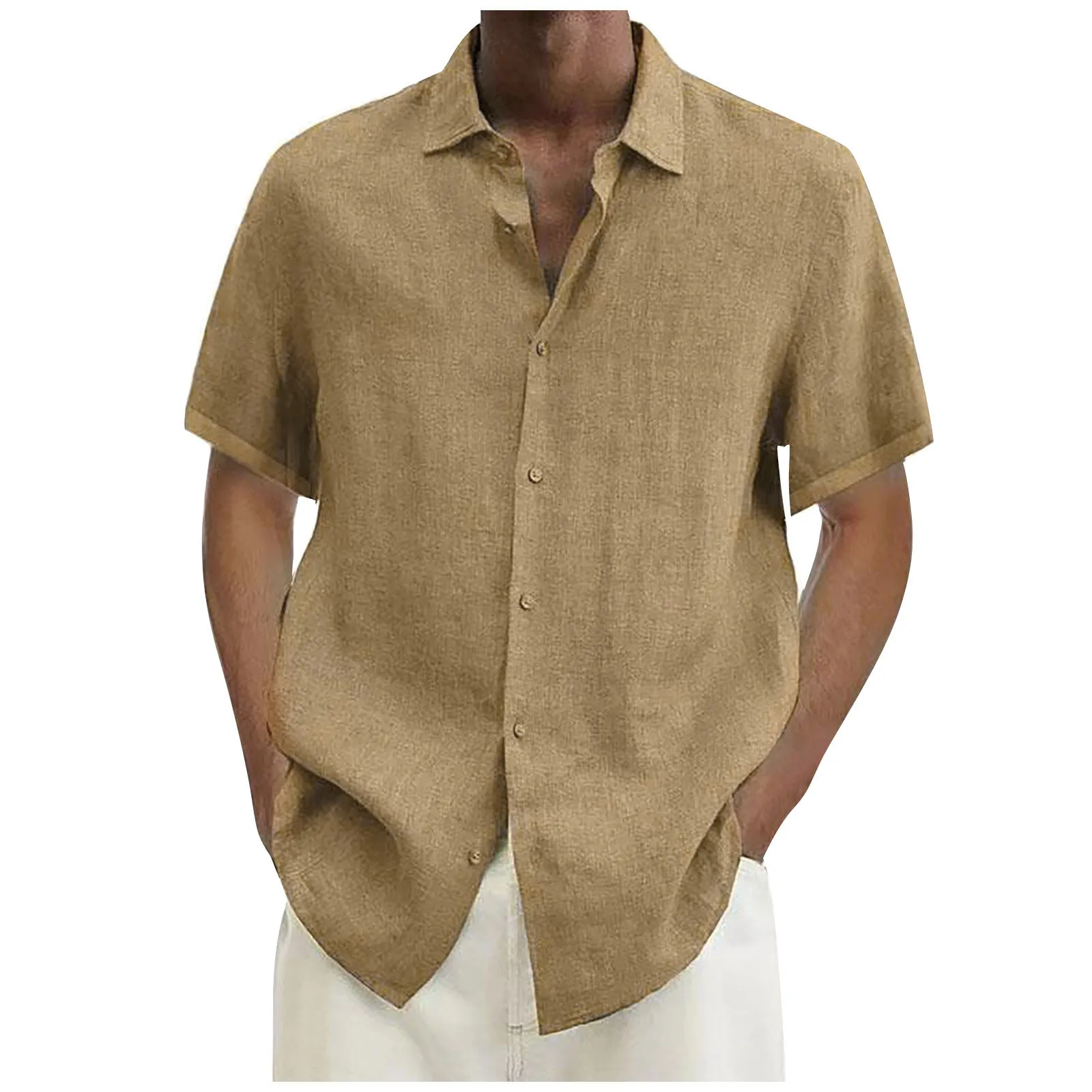 Designer Summer Fashionable Men\'s Smart Casual Cotton Linen Solid Color Short Sleeve Turn-down Collar Loose Shirts For Office