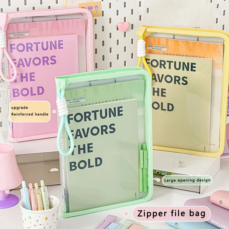 

1 pcs Transparent hand zip folder test paper storage bag student handheld cartoon with clipboard hard shell homework