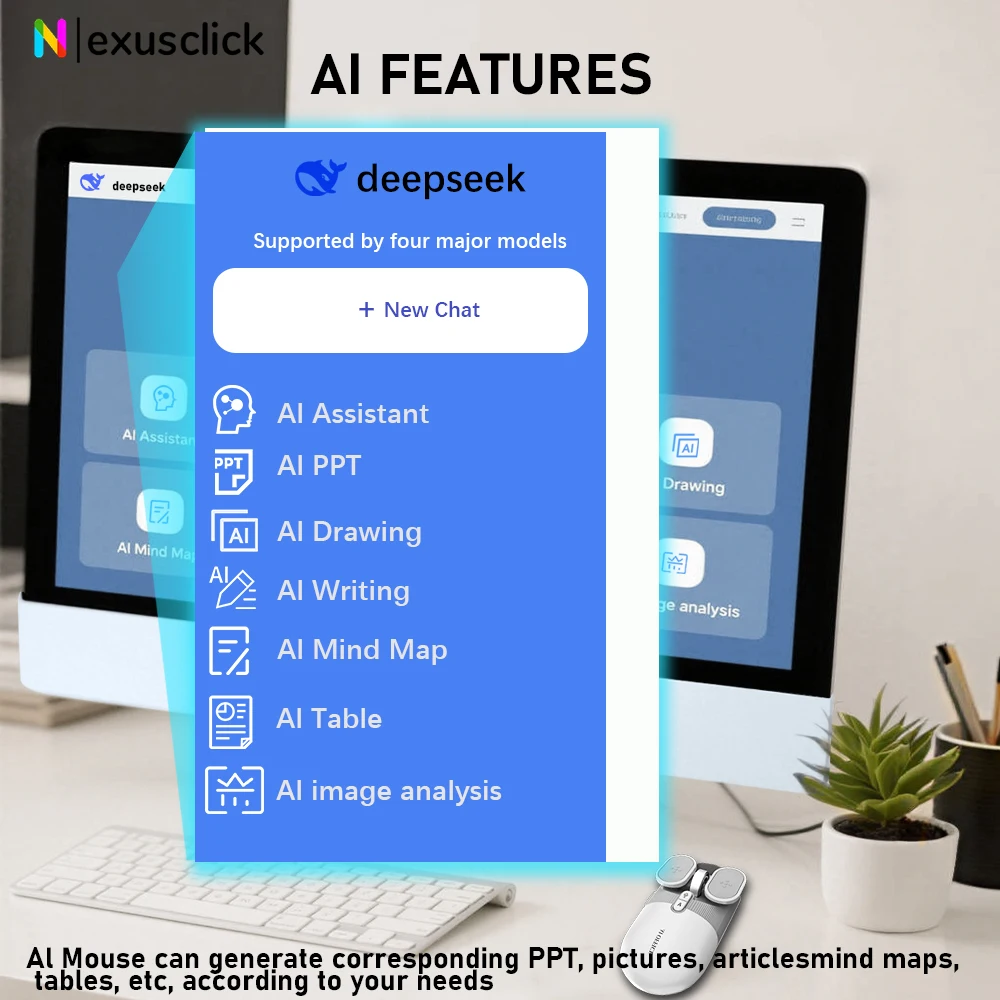 USB Rechargeable AI Wireless Mouse | Silent 2.4G/Bluetooth Mouse with Chat-GPT & Deepseek | AI Voice Control for Computer/Office