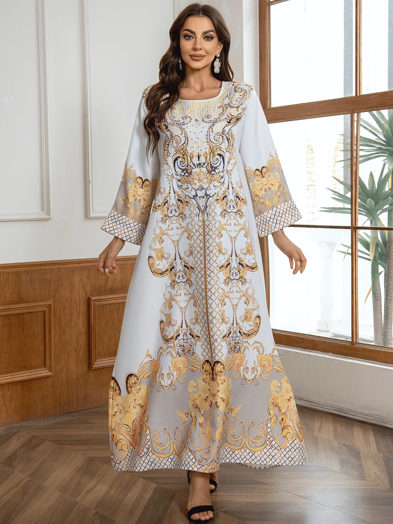 

Eid Muslim Dress for Women Abaya Beading Diamond Abayas Arab Dubai Jalabiya Party Dresses Kaftan Vestidos Largos Long Robe 2024