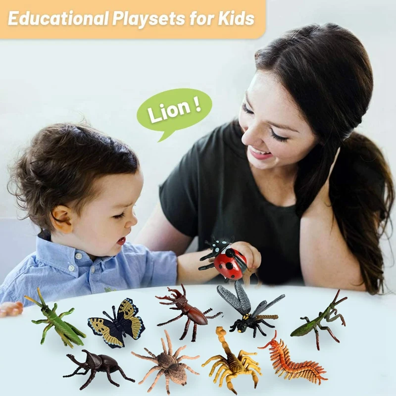 12PCS Realistic Bugs Figures Toys Bee Beetle Mantis Spider Ladybug Butterfly Scorpion Figurines School Project For Kids