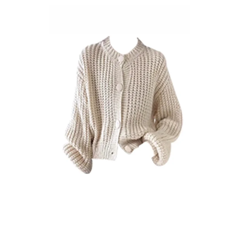 Lush Knitted Cashmere Cardigan Sweater Set round Neck Long Sleeve Lazy High-End Feel Short Coat with Bell Bottom Jeans - view 3