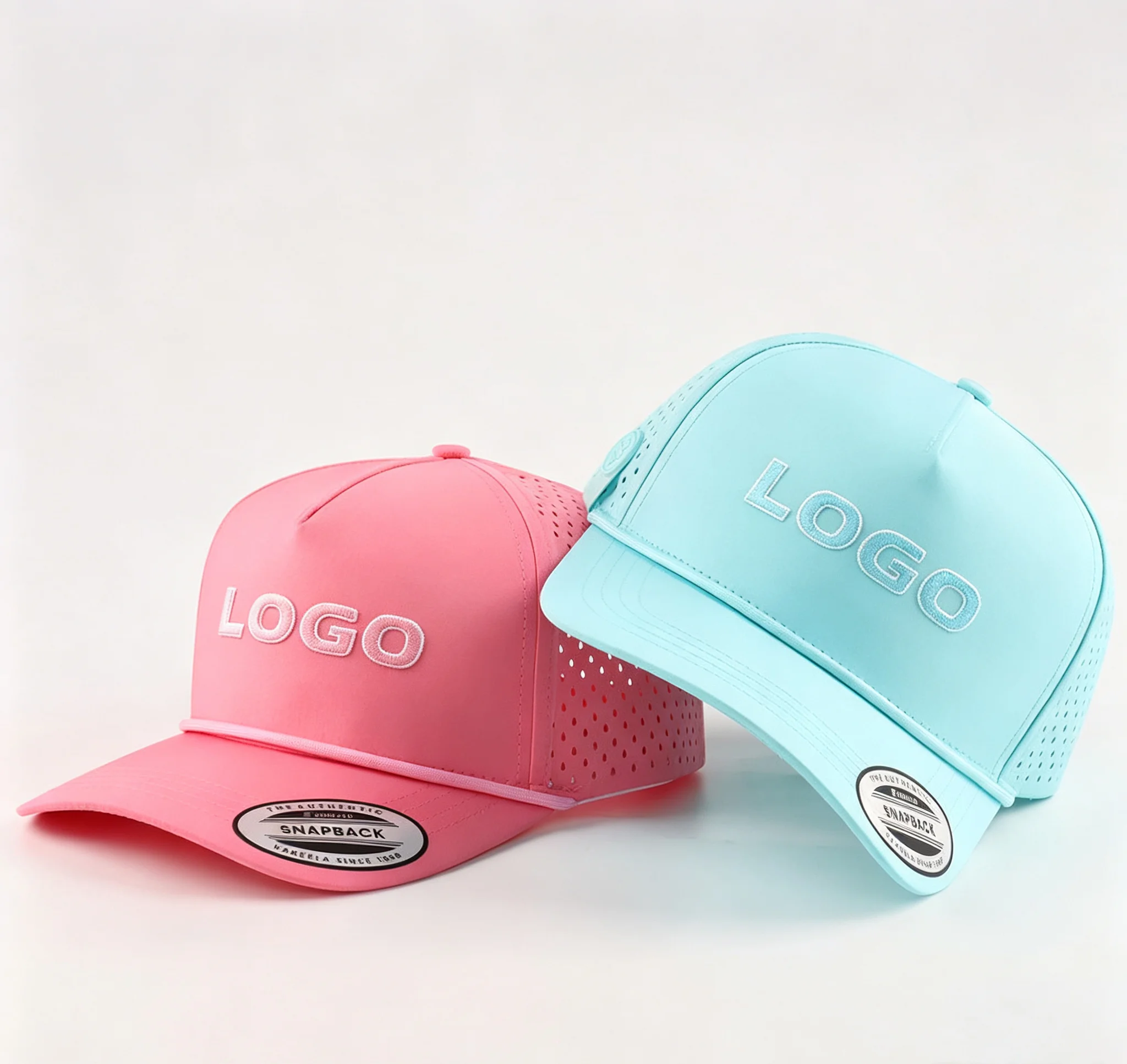 Customized Club Company Sports 5 Panel Baseball Cap Waterproof Hydro-Breathable Rope Golf Hat with PVC Logo Printed