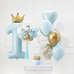 40inch Prince Crown Number Foil Balloons 1st Birthday Party Decorations Kids Boy Girl First One Year Anniversary Globos Supplies