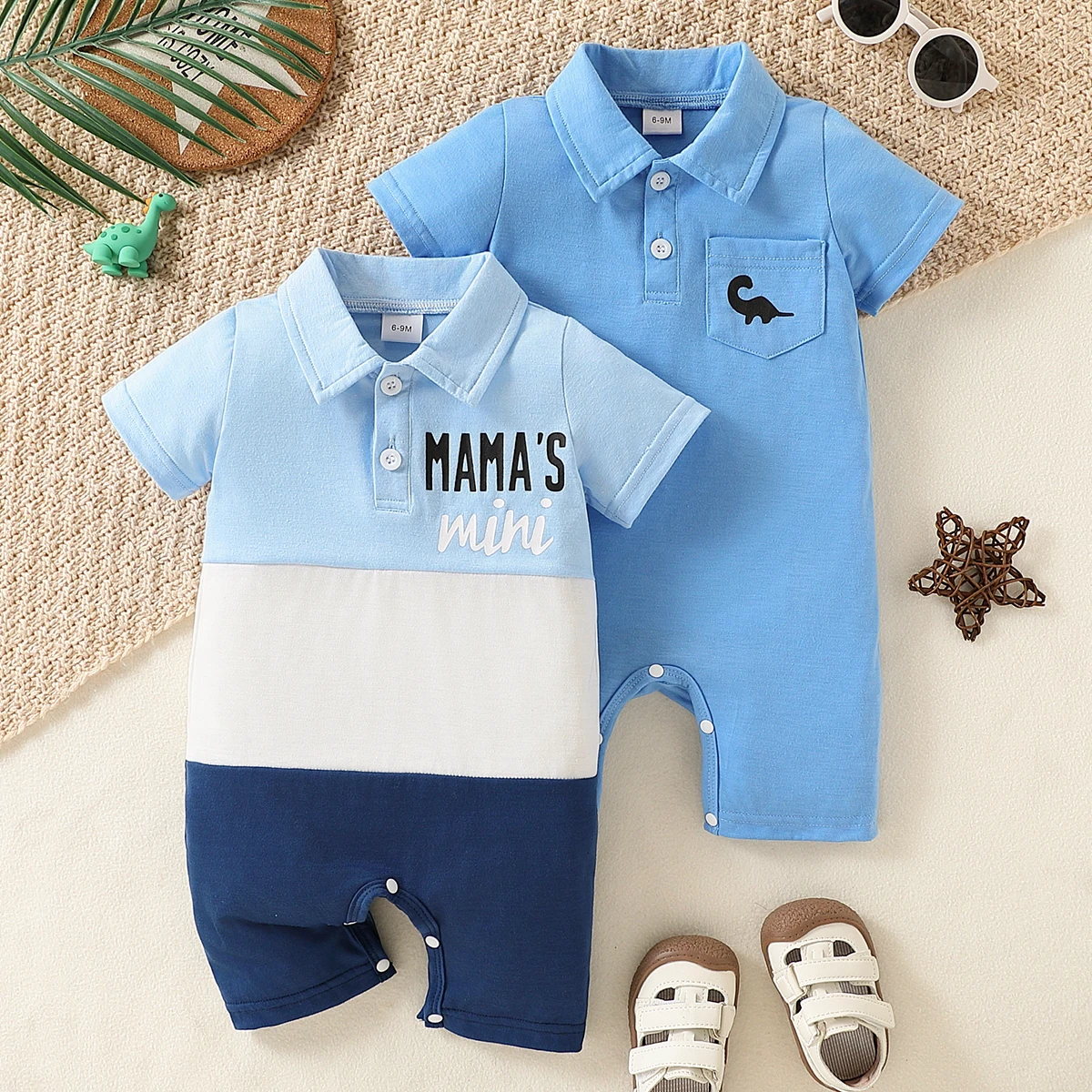 

Комбинированный комплект из 2 предметов: воротник для спорта и отдыха для маленьких мальчиков, лоскутный комбинезон с короткими рукавами и буквенным принтом на лето