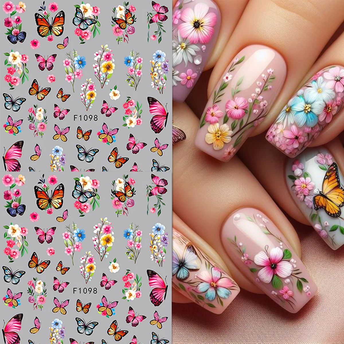 Frühlings- und Sommerblumen-Schmetterlings-Nagelsticker, einfach anzubringen für die Nageldekoration, zum Selbergestalten, als Geschenk, für Partys und zur Gestaltung von Make-up für Hochzeiten. – Detail 23