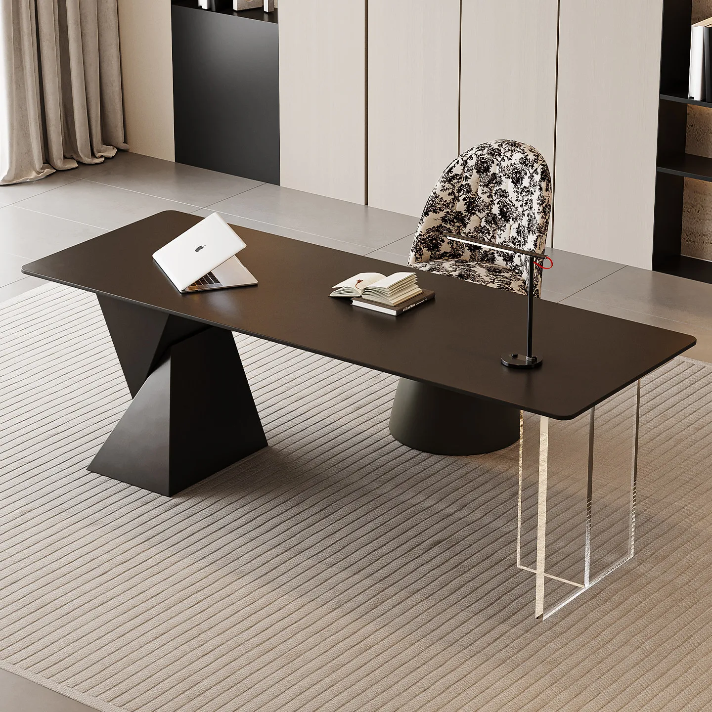 Italian minimalist office acrylic rock slab large black boss table household aesthetic biurko do komputera interior furniture