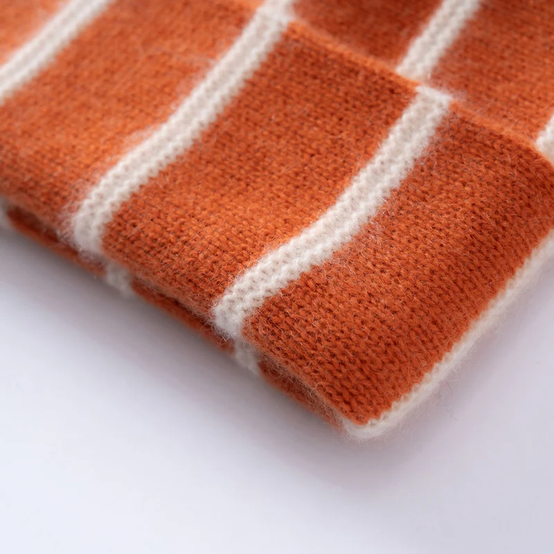 2026 New Pure Cashmere Striped Flanging Hat Women's Winter Warm Beanie Outdoor Riding Skiing Cold Hat Fashion Knitted Bonnet