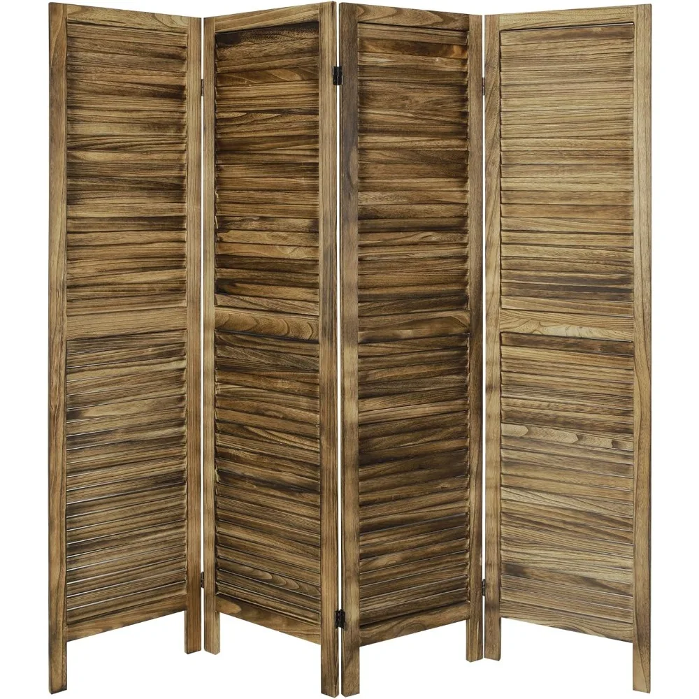 

4 Panel Louver Room Divider,5.6ft Tall Wood Partition Dividers and Folding Privacy Screens,Separators Divider Wall, Dark Brown