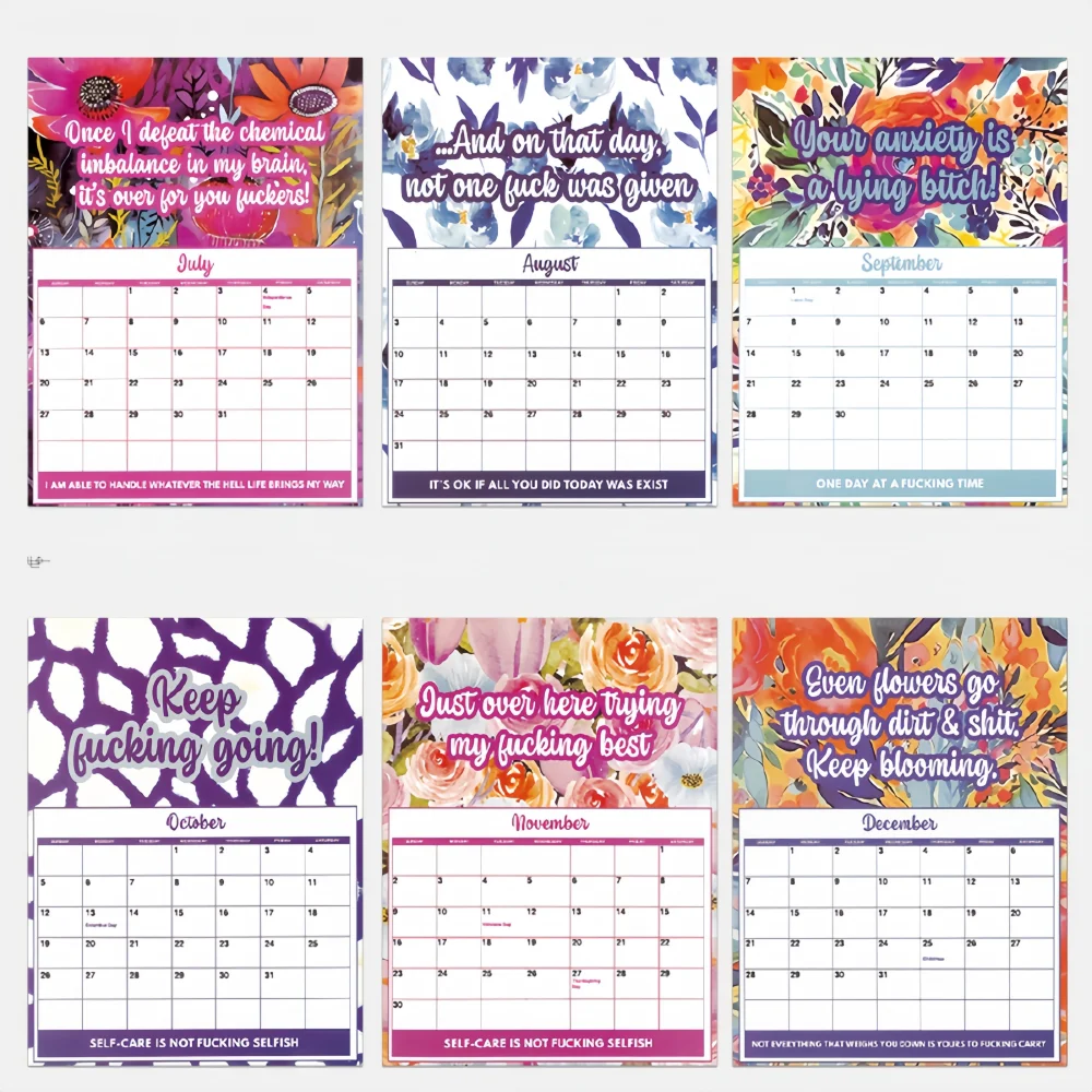 1pc 2025 Creative floral pattern design wall calendar/calendar, motivational language design, 12-month non-duplicate pattern