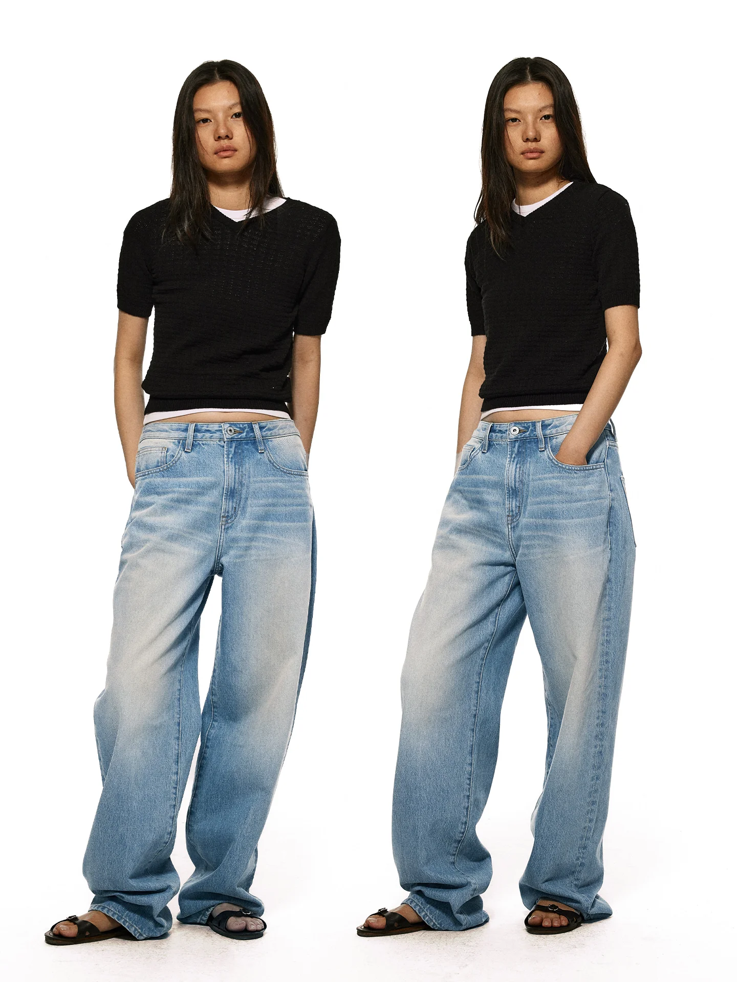 

Loose Straight Leg Mid-Low Waist Light Blue Jeans Alright Then 2494M Women's Comfortable Cotton Denim Pants All Seasons