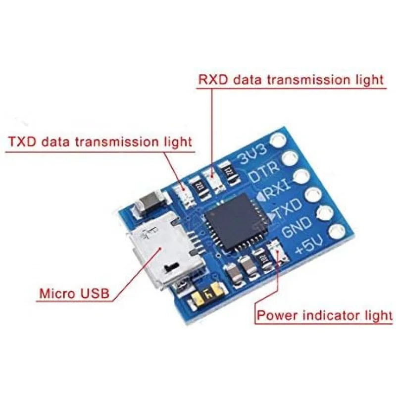 2 peças cp2102 micro usb para uart ttl módulo conversor serial de 6 pinos com fusível reajustável, suporta saída de energia 3.3v/5v