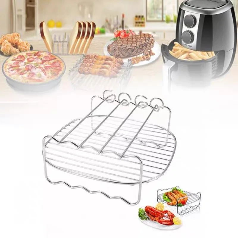 Air Fryer Grill Accessories Rack Stand Grill Partition Kitchen Vertical Skewer Grill Meat Grill Skewer Sticks Grill Needles