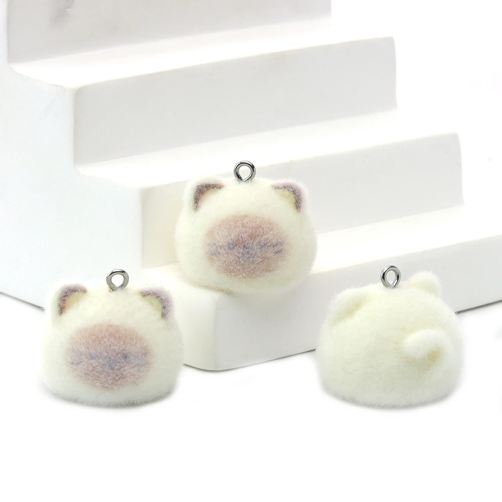 20pcs 3D Flocking Resin Cute Cat Charms Animal Pendants Accessories for Necklaces Earrings Keychain DIY Making Jewelry Adornment
