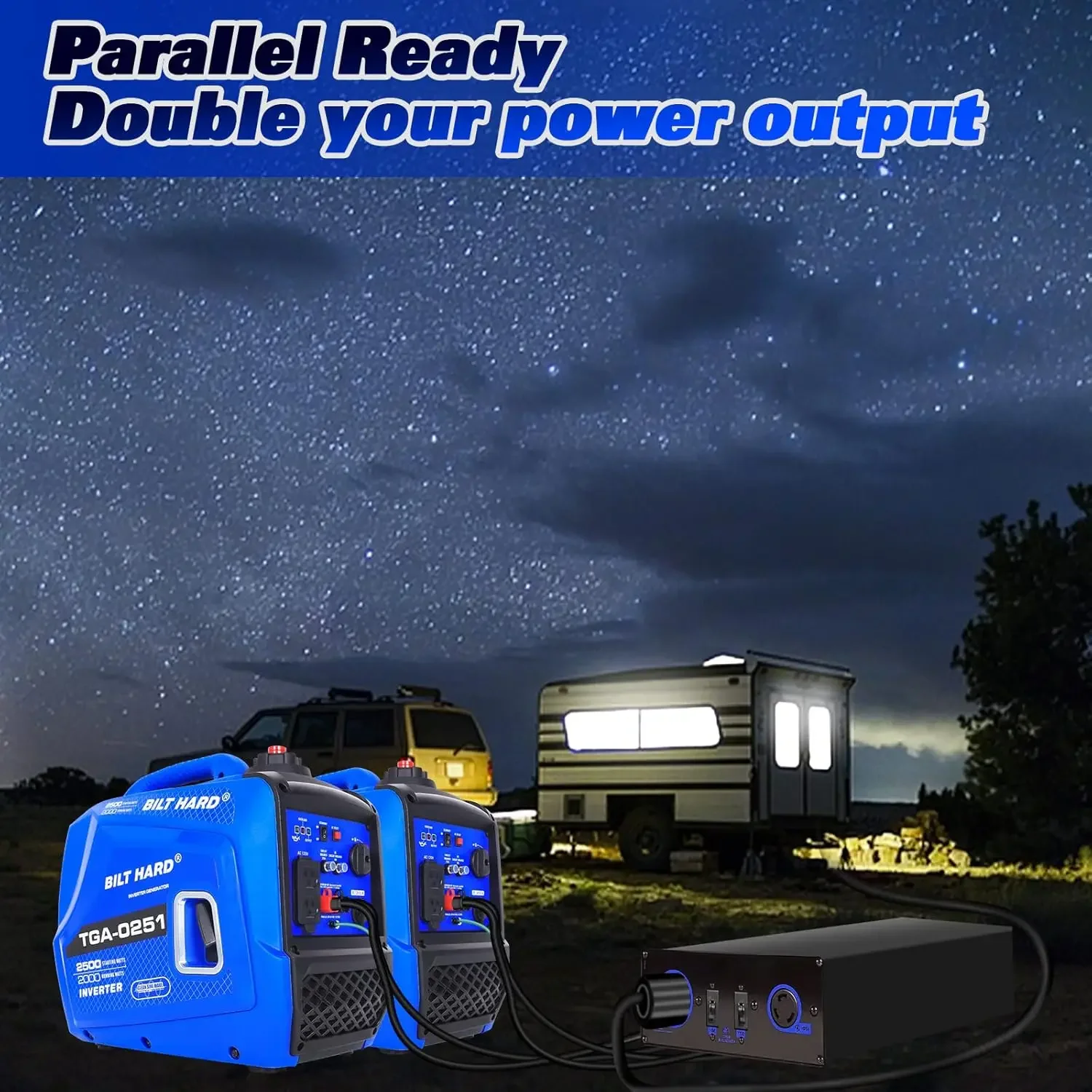 Generador de 2500 vatios, generador de inversor silencioso, motor portátil de 4 tiempos de 80 cc, receptáculo dúplex de 120 V CA y salida de 12 V CC