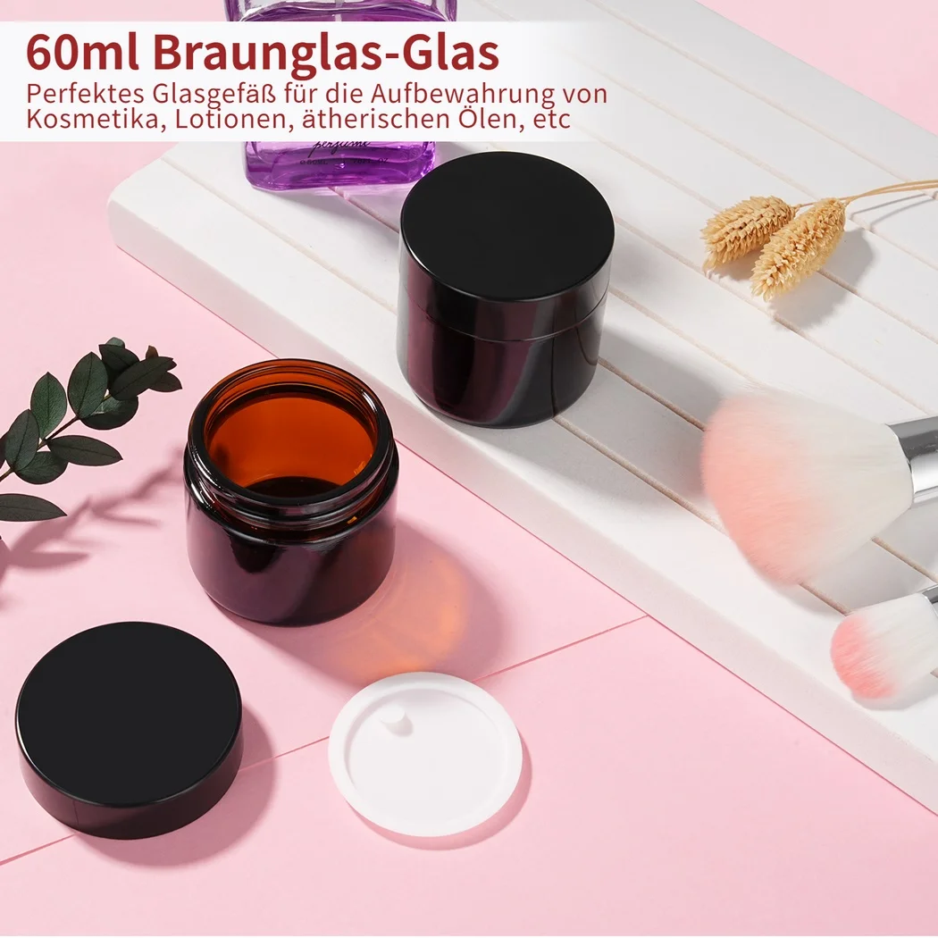 10Pcs Amber Glass Jars Straight Sided Cosmetic Jars Empty Cosmetic Containers For Cosmetic Cream Lotion 60ml Face Cream Bottles