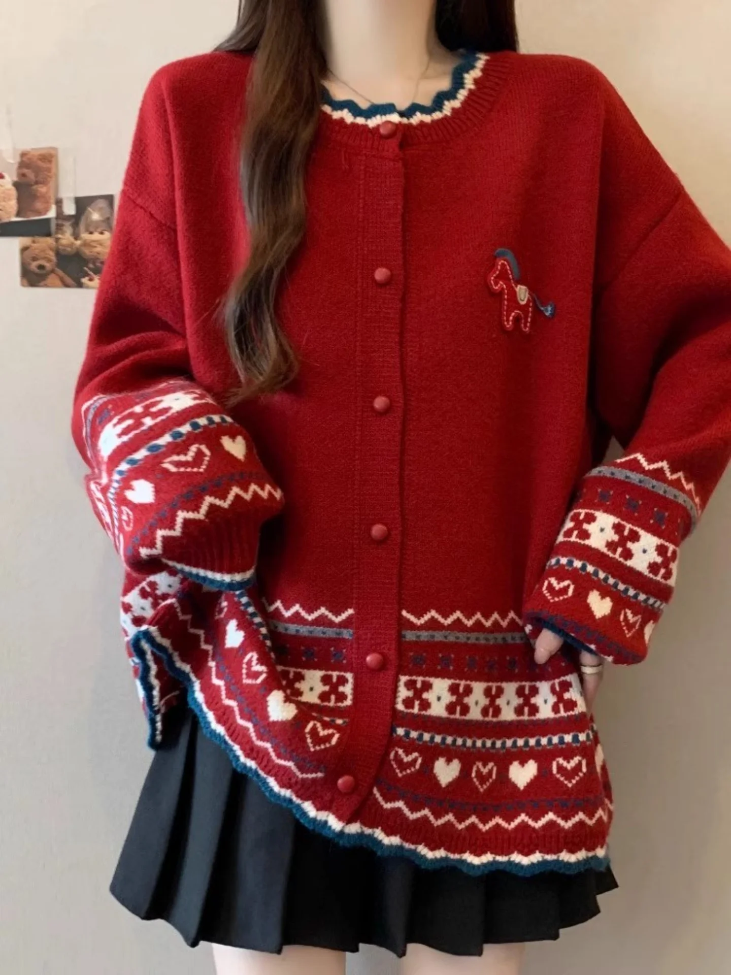 

Красный длинный вязаный свитер Све, пальто, женская свободная зимняя верхняя одежда, удобный повседневный кардиган на пуговицах с круглым вырезом