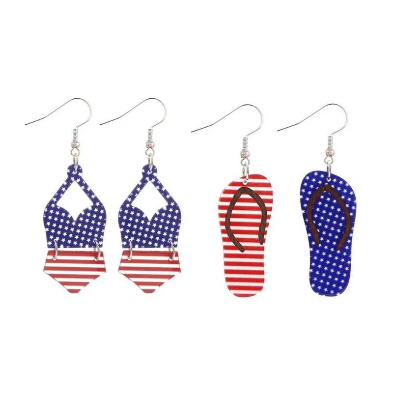 Independence Day acrylic earrings For Women Flag Star Stripe Swimsuit Slippers New Trendy Summer party Jewelry Gift