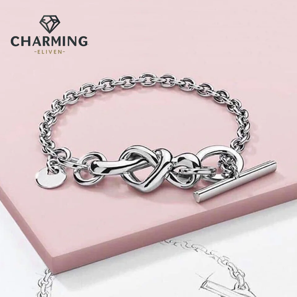 

ОЧАРОВАТЕЛЬНЫЕ ювелирные изделия из стерлингового серебра S925, завязанный в форме сердца, Т-образный браслет, женские и мужские браслеты