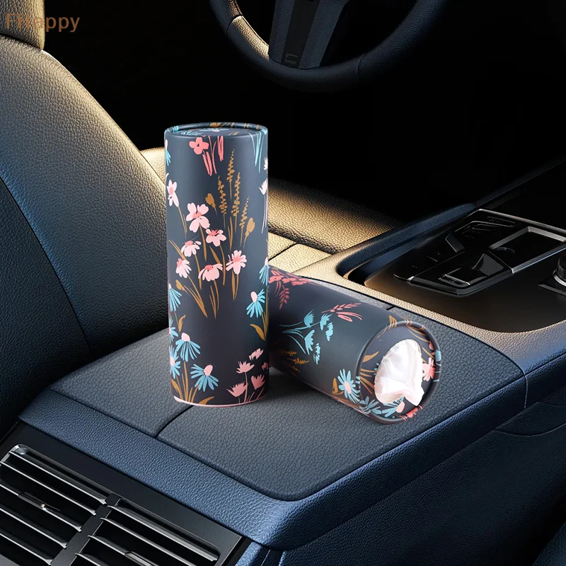 

Floral Pattern Car Tissue Holder With Tissue Travel Cylinder Tissue Box For Car Cup Holder, Suitable For Home Tables