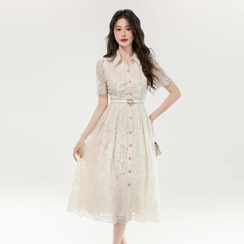 2025 خمر قصر نمط الملابس النسائية الفرنسية مأدبة المرأة الناضجة فستان بأكمام طويلة المرقعة الدانتيل فستان رسمي