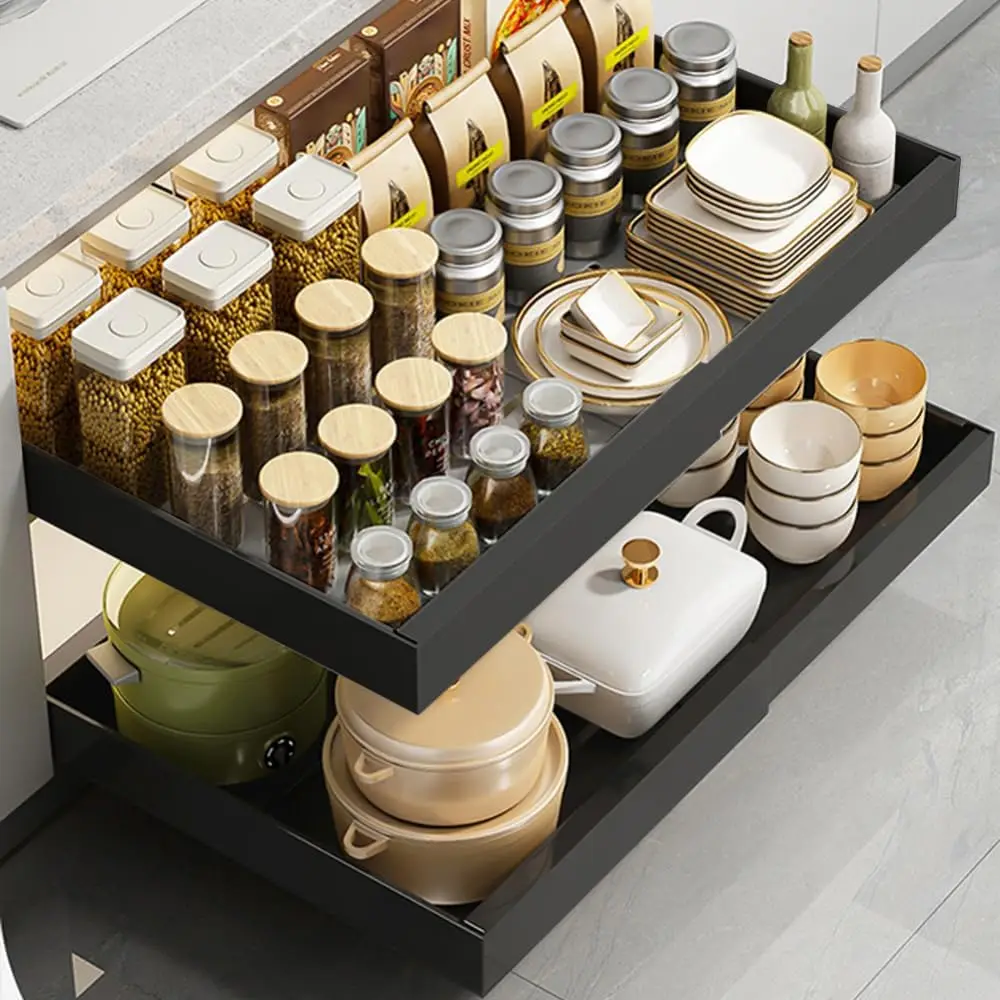 Pull Out Cabinet Organizer,Expandable Heavy Duty Slide Out Drawers, Adjustable Drawers with Adhesive Film