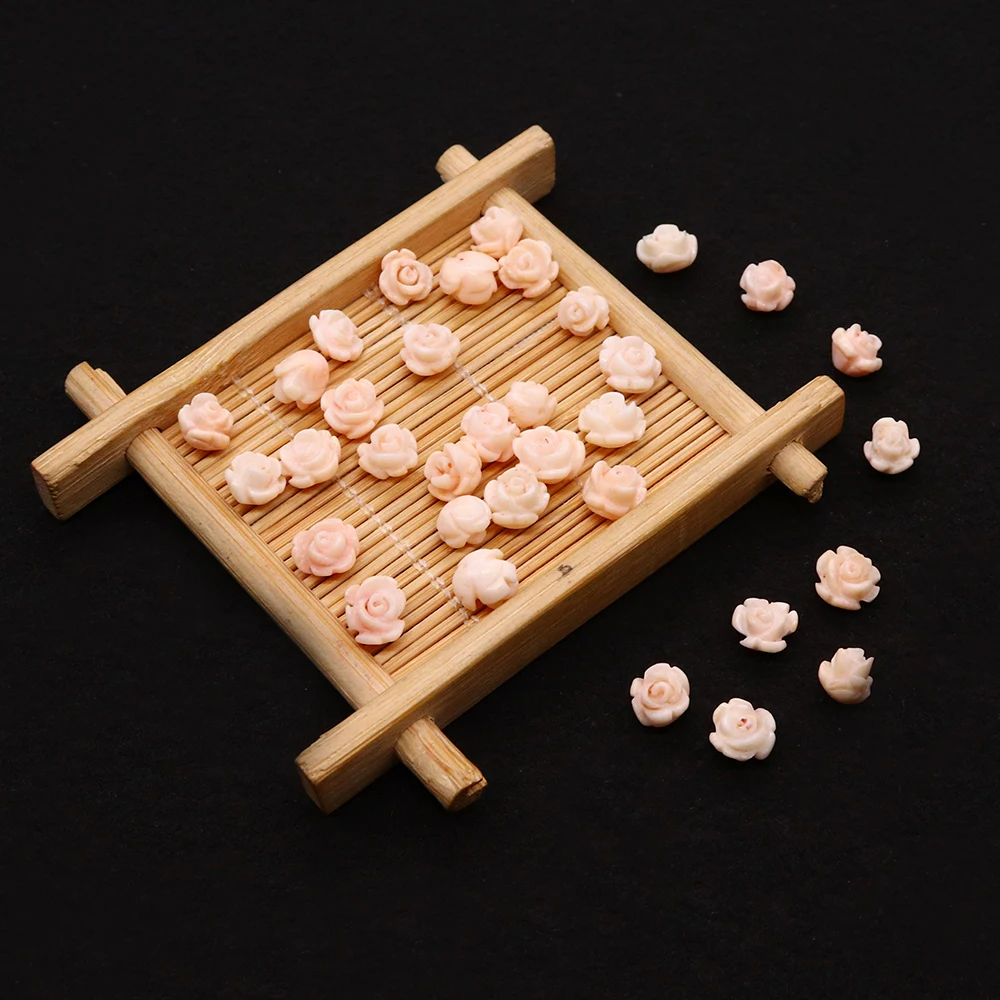

1pc Pink Artificial Coral Carved Flower Shaped Stud Earring Bead Jewelry Accessory For Diy Making Woman Exquisite Earring