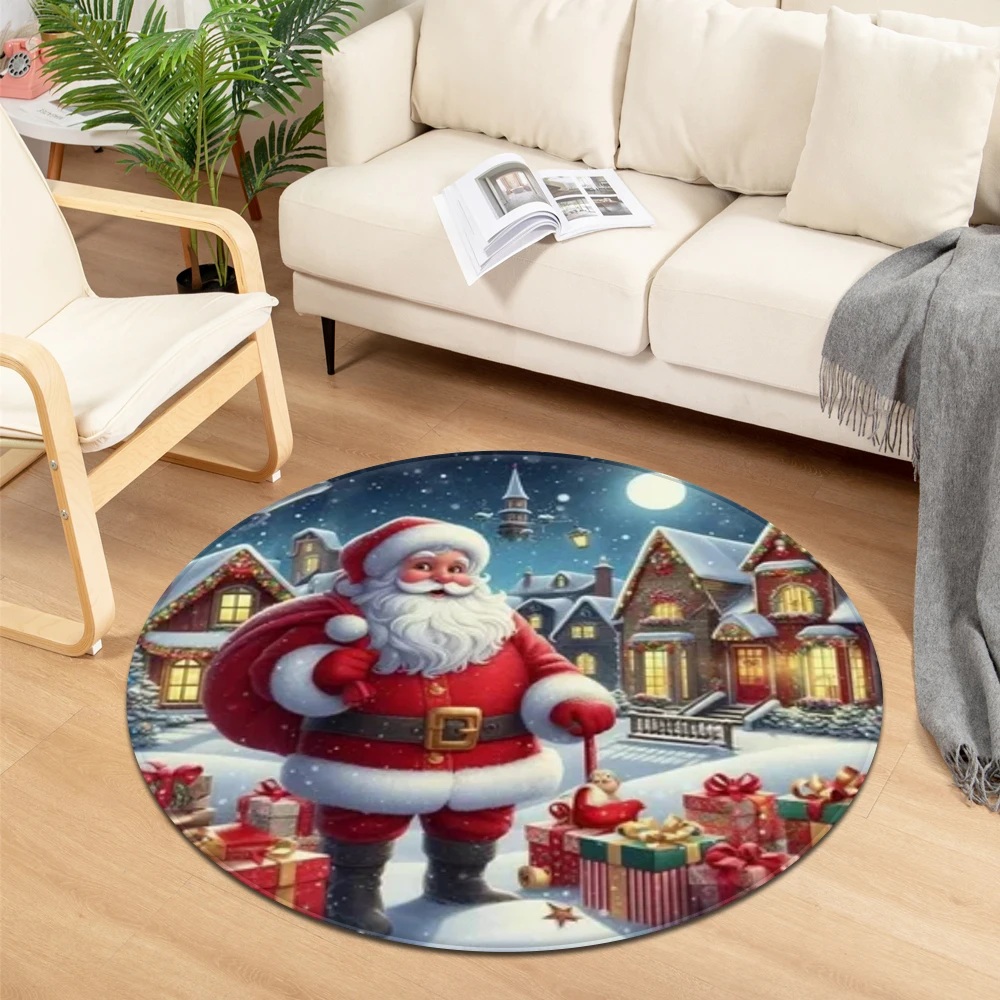 Christmas Round Carpet Home Computer Chair Living Room Sofa Bedroom Bath Foot Mat Hanging Basket Children's Floor Decoration Rug