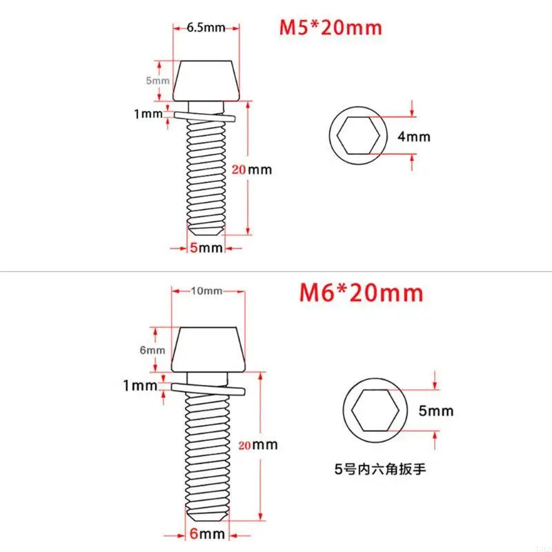 T3LD 5pcs parafuso bicicleta m5x20mm / m6x20mm com peças haste espaçador Bicicleta estrada MTB