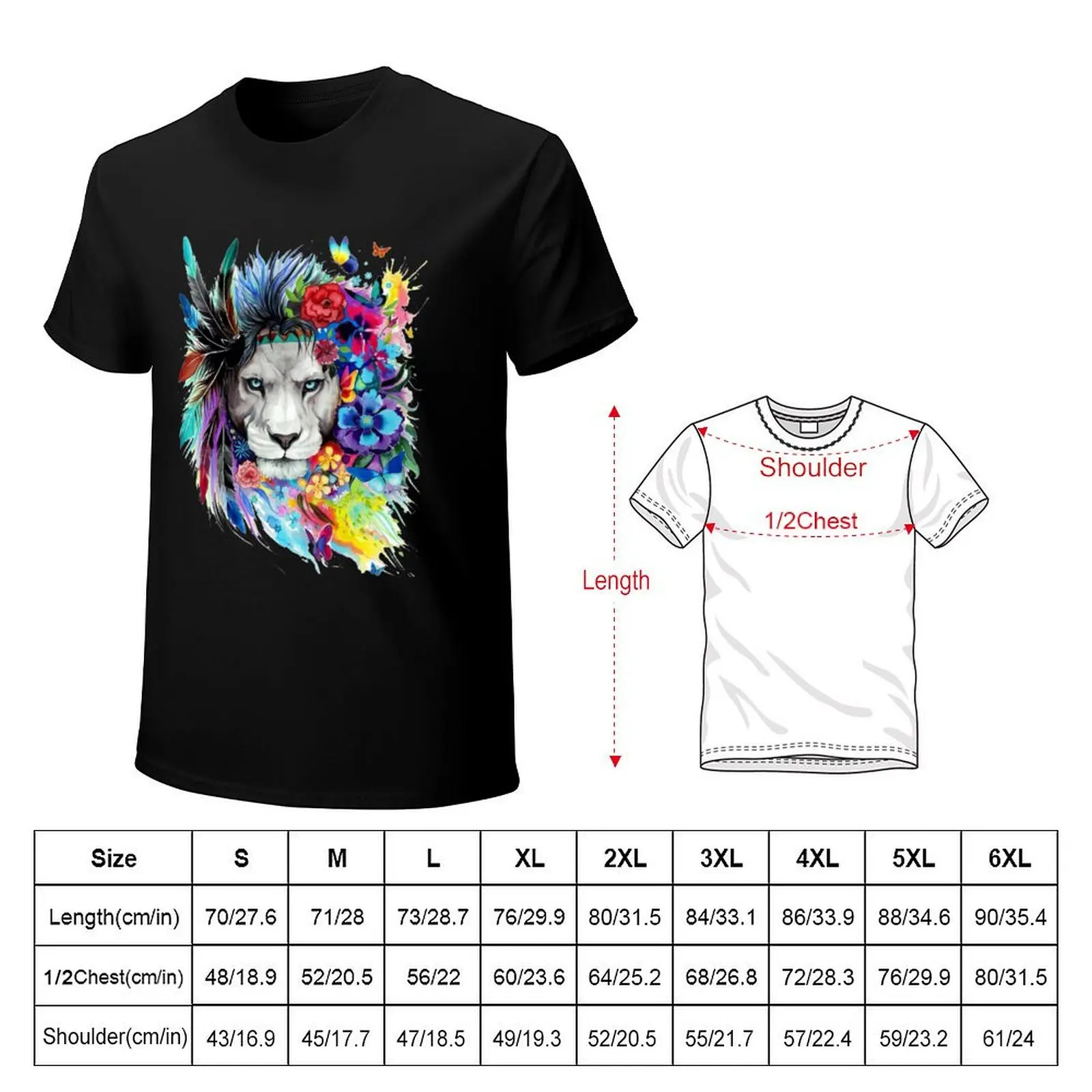 Gray lion with feathers and affected flowers T-Shirt mens graphic t shirts T-Shirt