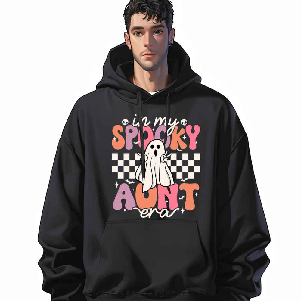 

Groovy In My Spooky Aunt Era Retro Auntie Halloween Ghost Grey Hoodie Graphic Tee Men's Clothing 2024 Crazy