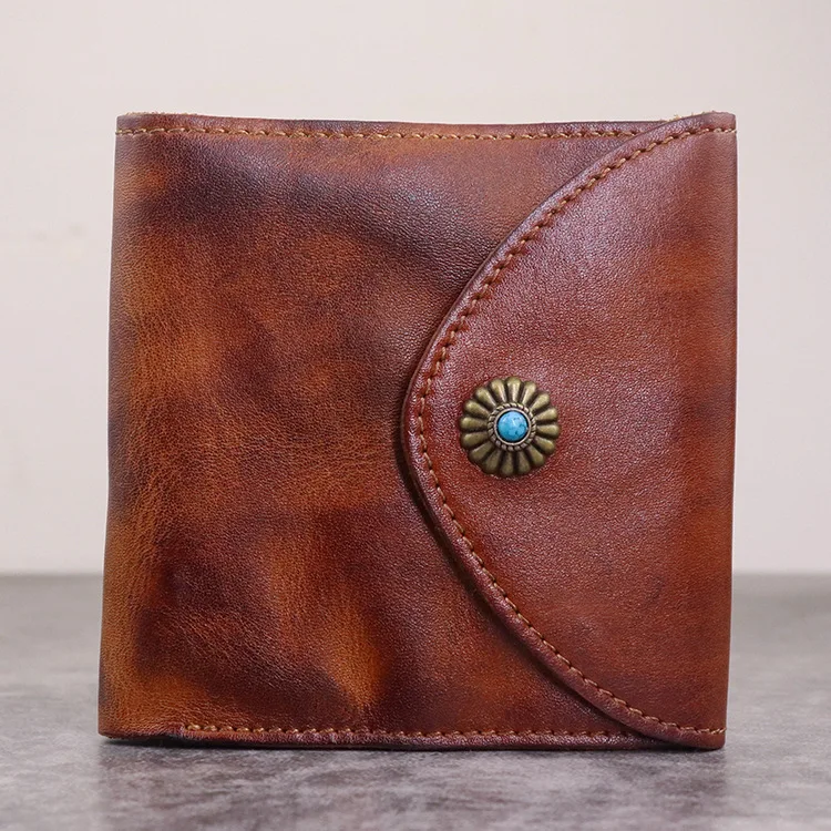 Men's Tri-fold Large Capacity Top Layer Vegetable Tanned Leather Wallet Multifunctional Money Clip