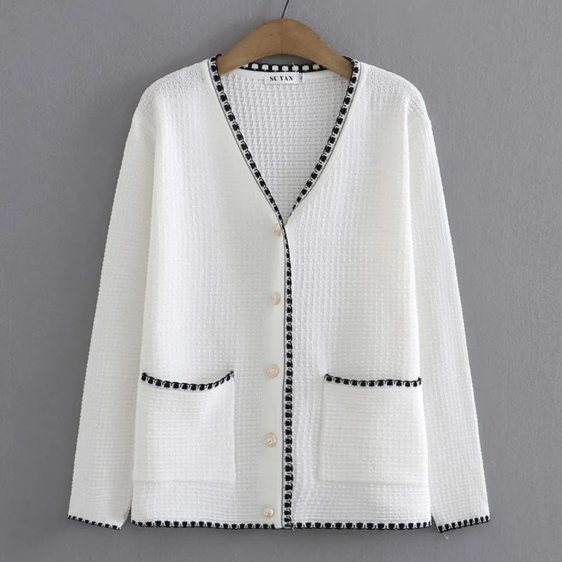 Cardigan en coton à manches longues pour femme, veste Chic, col en v, simple boutonnage, décontractée, manteaux fins, grande taille, automne 2022