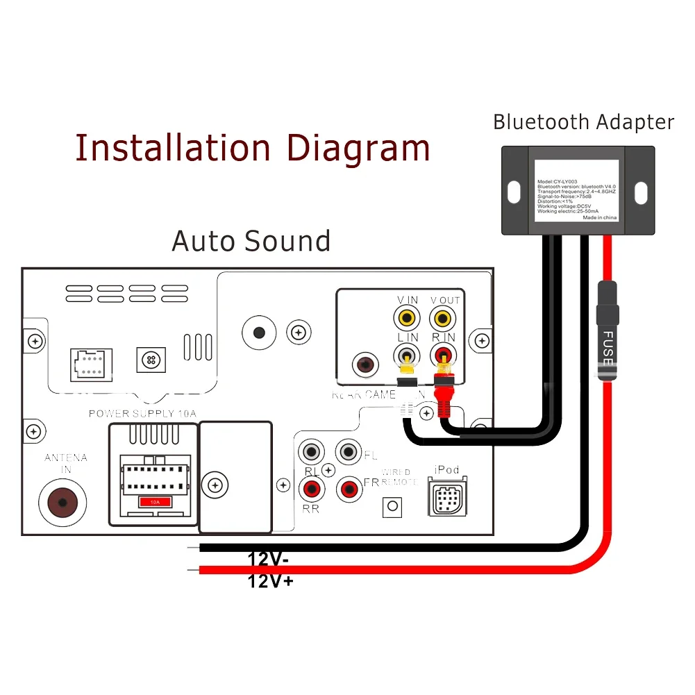 Bluetooth V4.0 DC12-24V Car Aux Adapter BT Music Receiver Module Kit 2 RCA Input Audio Cable Audio 5.0 Audio Cable