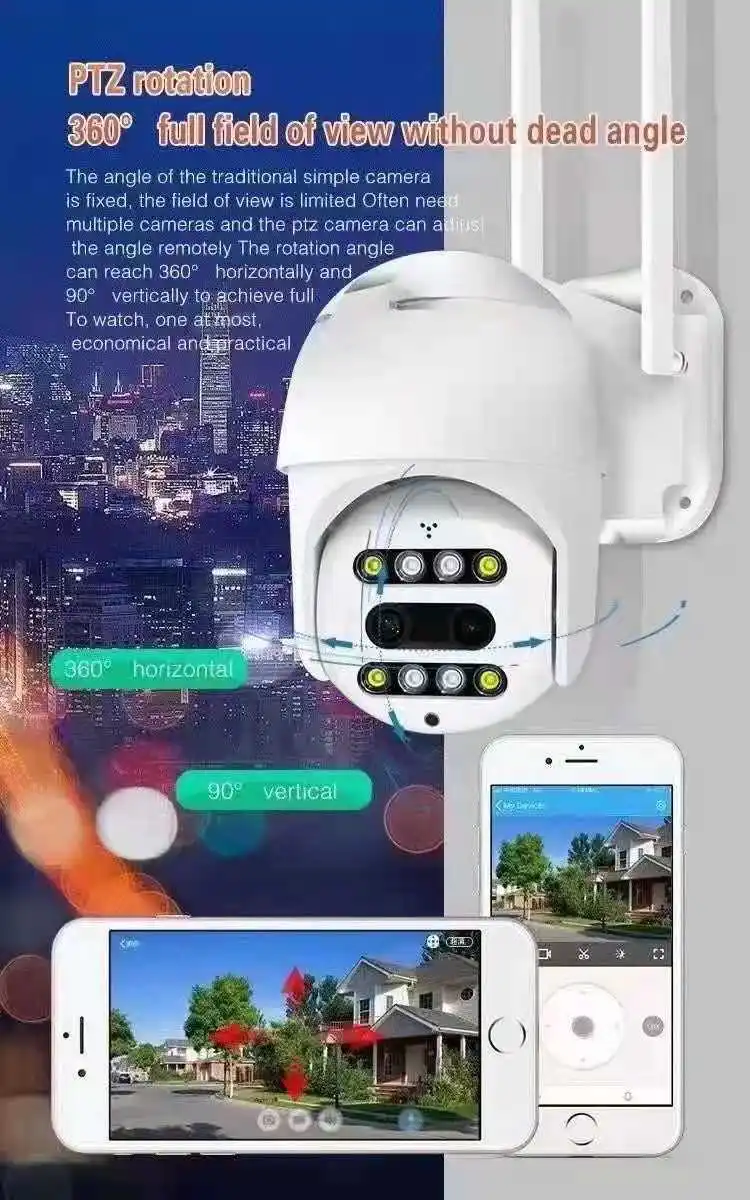 3MP 1296P Carecam APP 10X Zoom Dual Lens Wireless PTZ IP Dome Camera AI Humanoid Detection Home Security CCTV Monitor