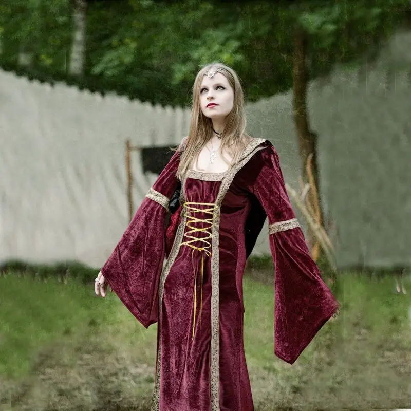 

loween Long Sve Velvet Dr with Belt Medieval Sle Stage Costume Women's Faion Traditional Clothing Hanfu