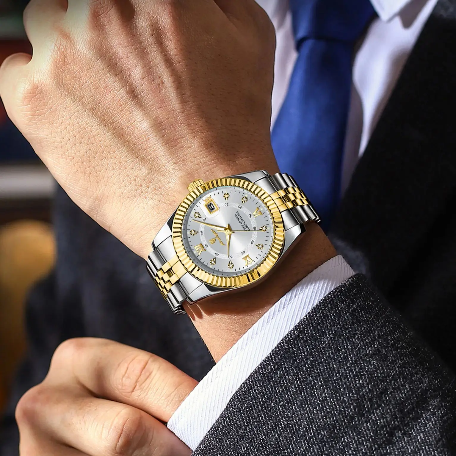 POEDAGAR ساعة يد عصرية فاخرة للرجال من الفولاذ المقاوم للصدأ تاريخ كوارتز ساعة رجالية مقاومة للماء مضيئة ساعات رجالية عادية Reloj