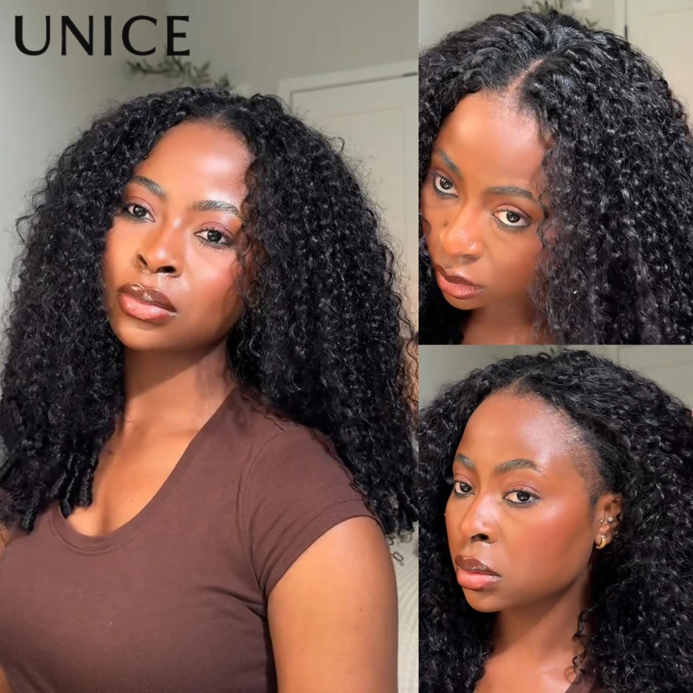 

UNice InvisiBlend™ Curly V Part Wig With Finger Coil Ends 100% Human Hair Wig With Drawstring 180% Density