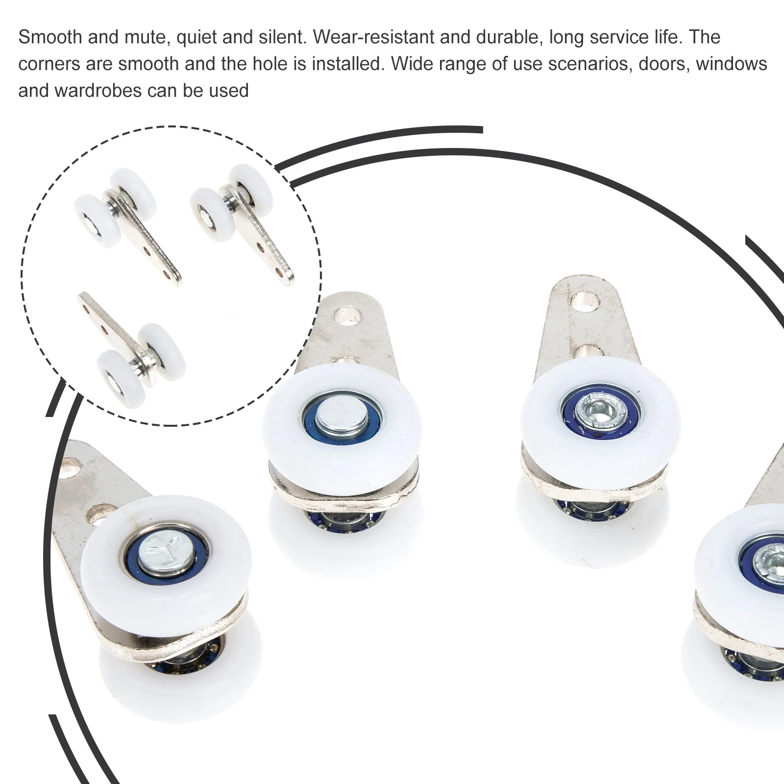 

4 Pcs Hanging Wheels Wardrobe Curtain Mute Wheels Door Pulley Smooth Bearings Nylon Track Roller Replacement Glide Hooks