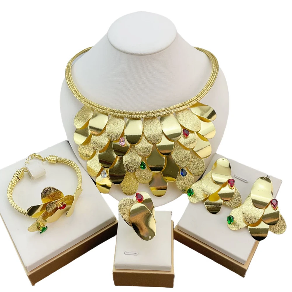 

Hot Selling Brazilian Gold Plated Jewelry Set Simple Style Big Flower Choker Collar Necklace for Women FHK20855